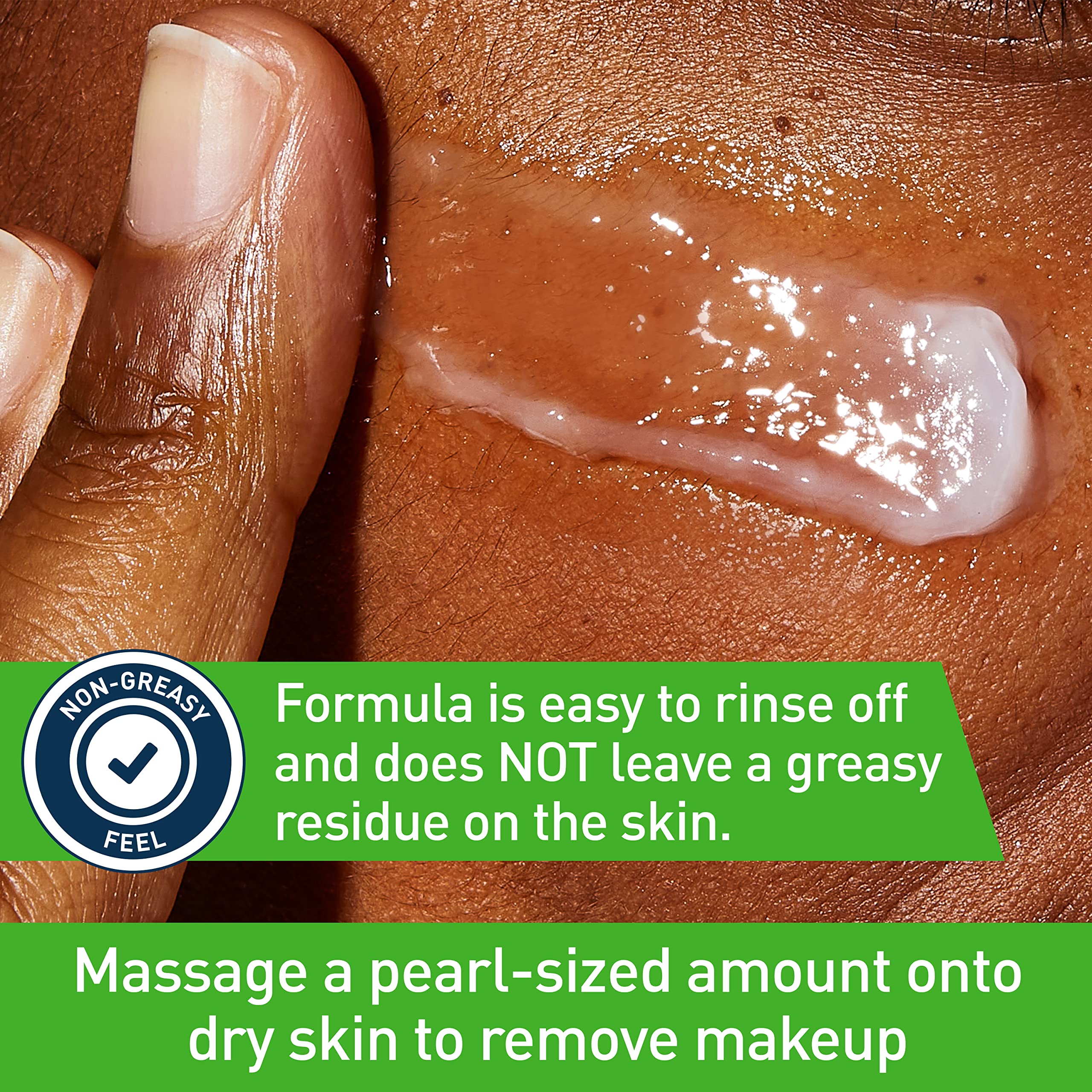 CeraVe balm texture close-up melting on fingertip for easy makeup removal
