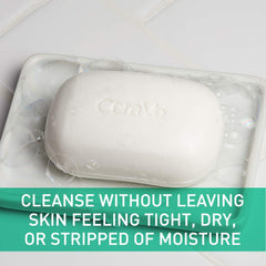 CeraVe bar on soap dish illustrating easy storage and travel-friendly use