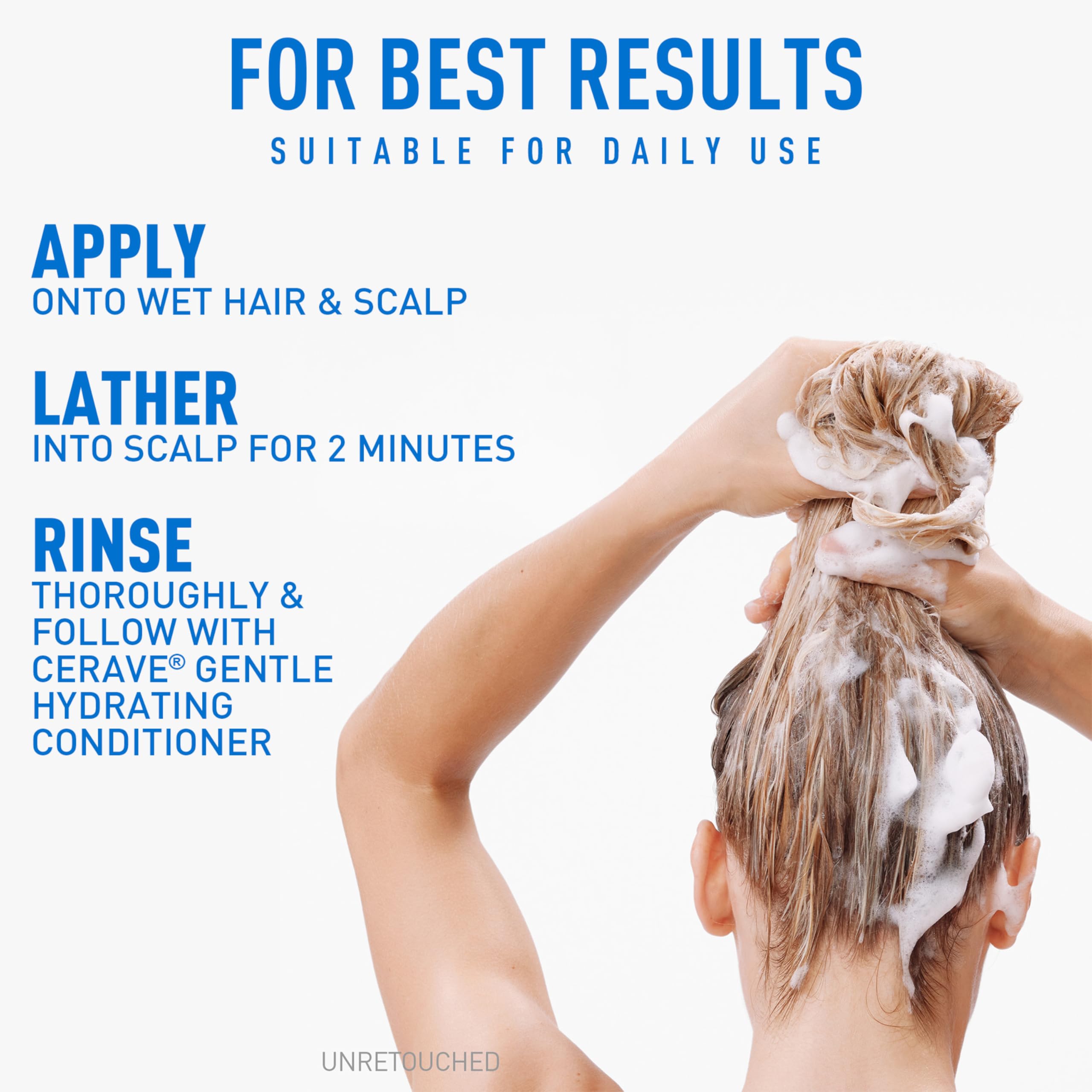 CeraVe before and after hair showing softer, smoother-looking strands