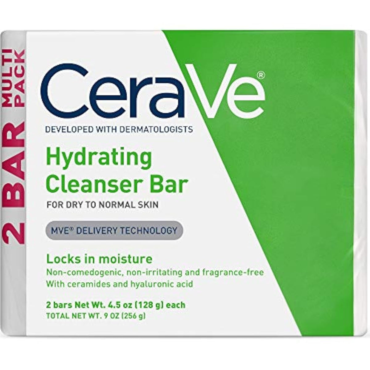 CeraVe front packaging showing benefits and 2-pack for convenient supply