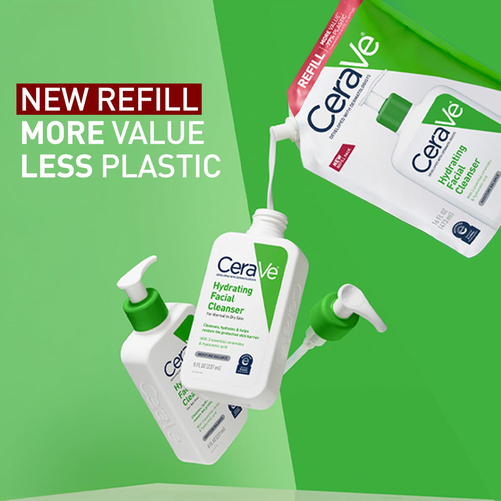 CeraVe refill being poured into a pump container for convenience