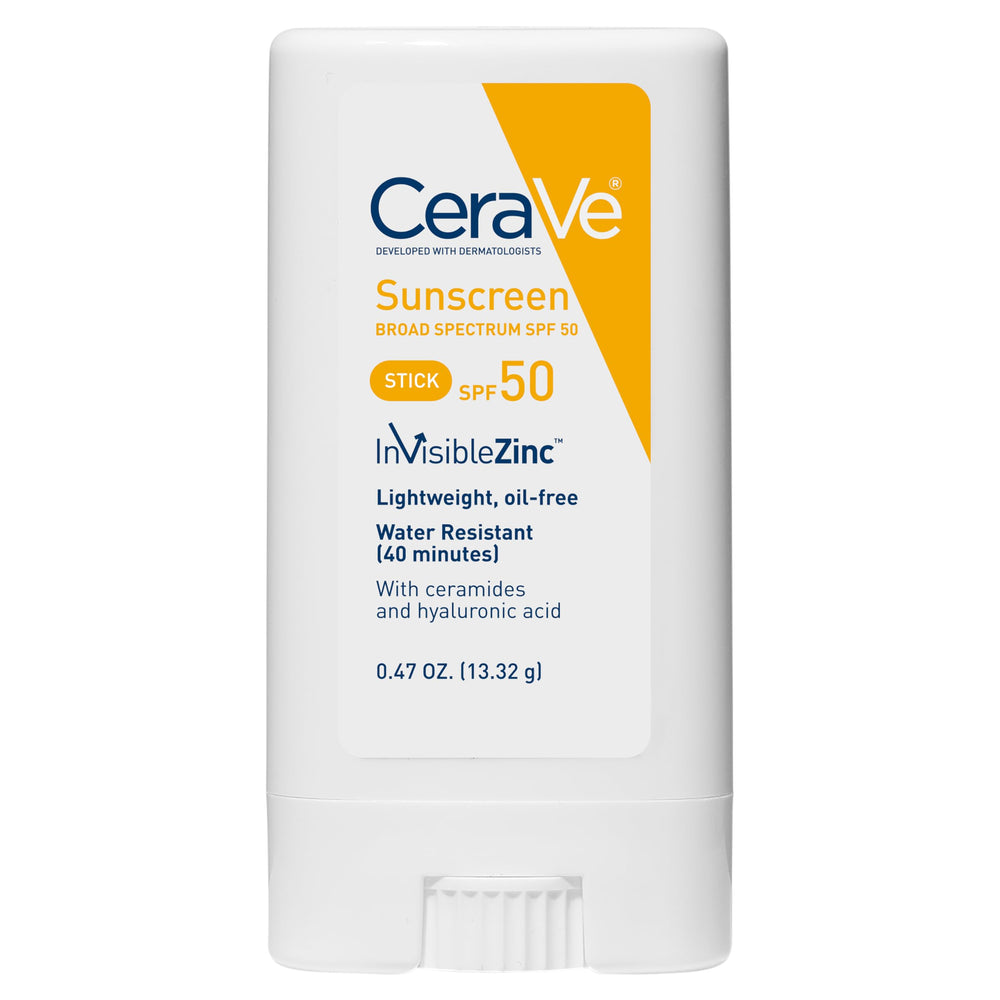CeraVe stick front packaging showing SPF50 and clear finish benefit