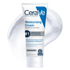 CeraVe moisturizing cream front container showing label and size benefit