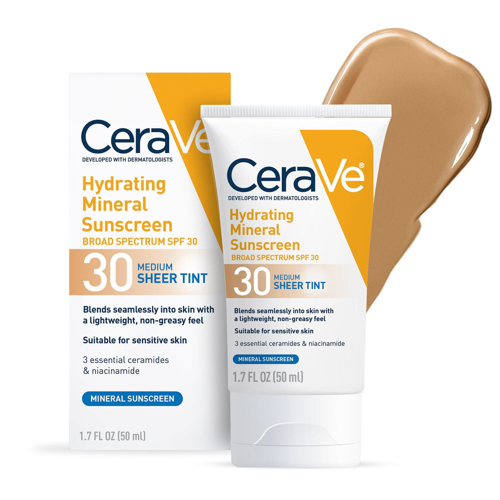 CeraVe sheer tint front packaging showing SPF 30 and medium shade benefits