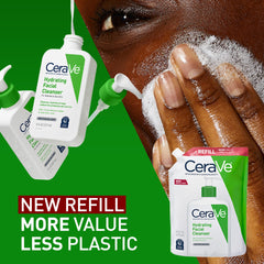 CeraVe 16 ounce refill beside a regular bottle for size and value