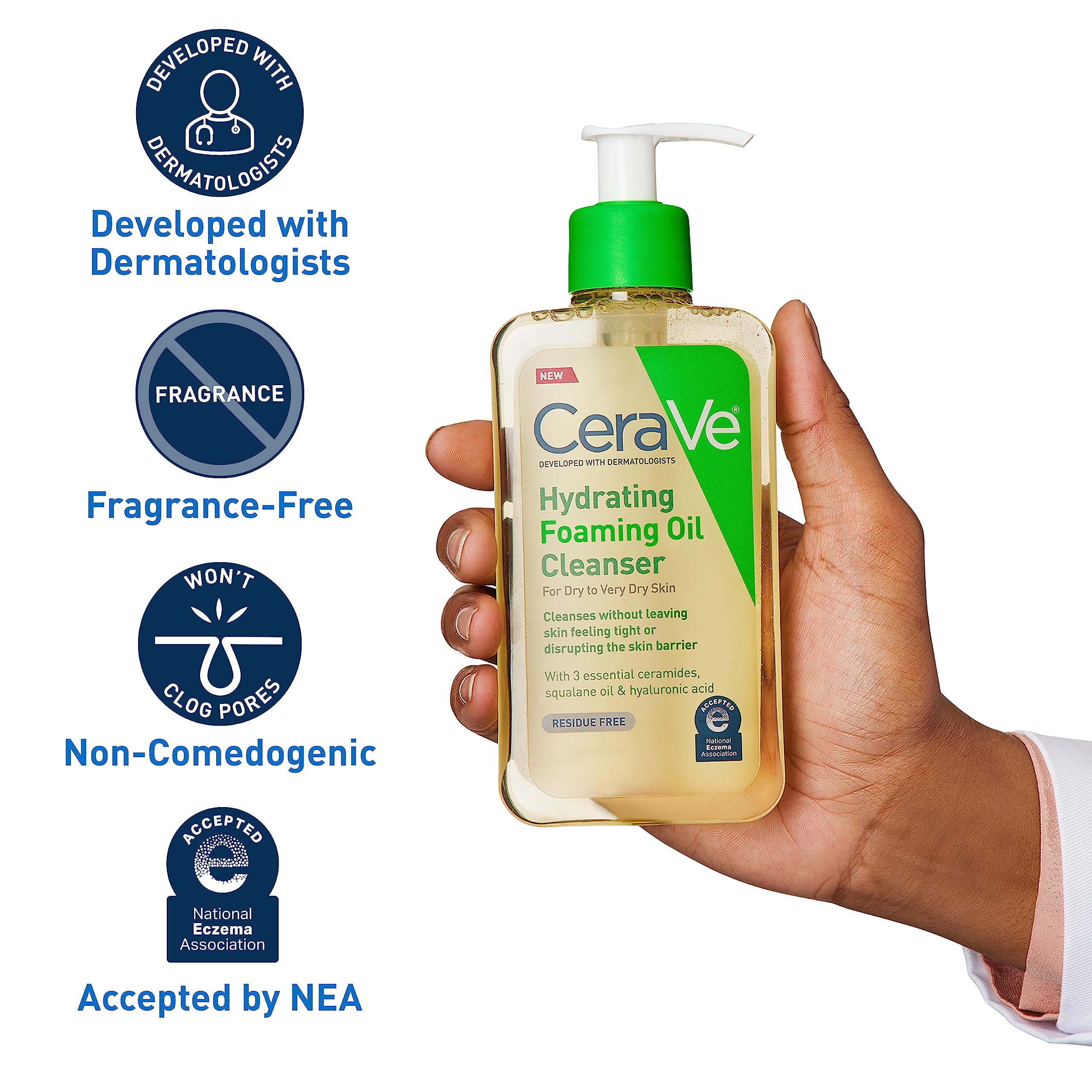 CeraVe foam on hand demonstrating gentle lather and hydrating feel