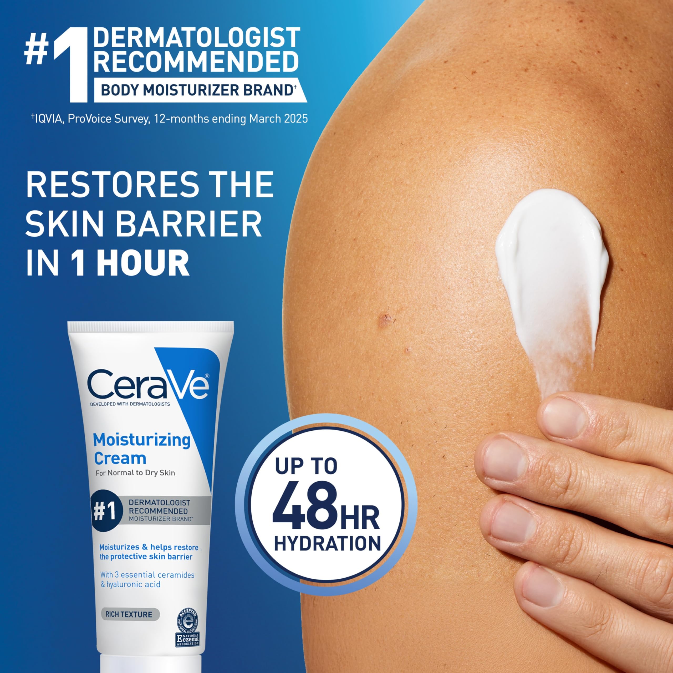 CeraVe tub open with close-up texture demonstrating rich, fast-absorbing feel