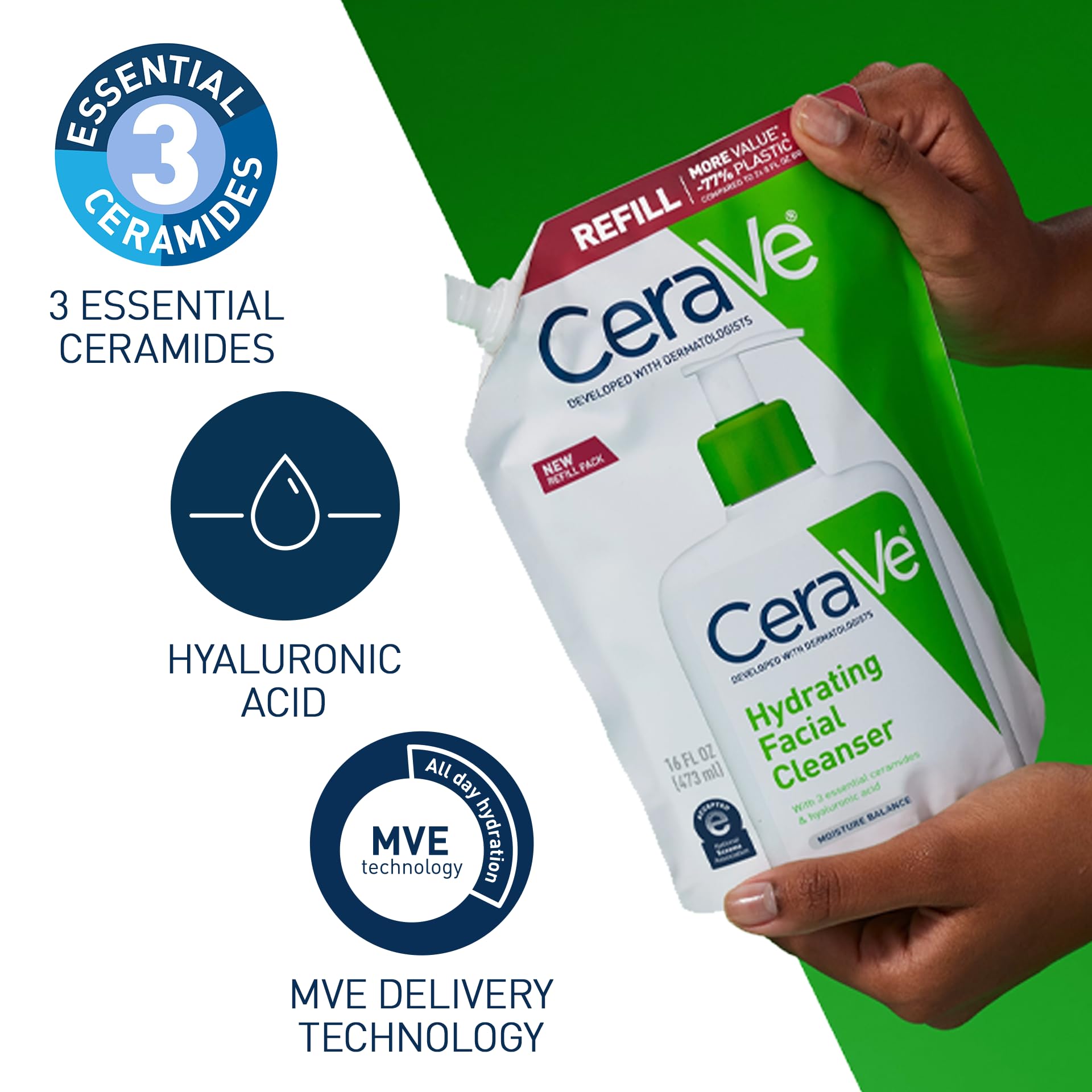 CeraVe applied to hands in bathroom illustrating gentle cleansing