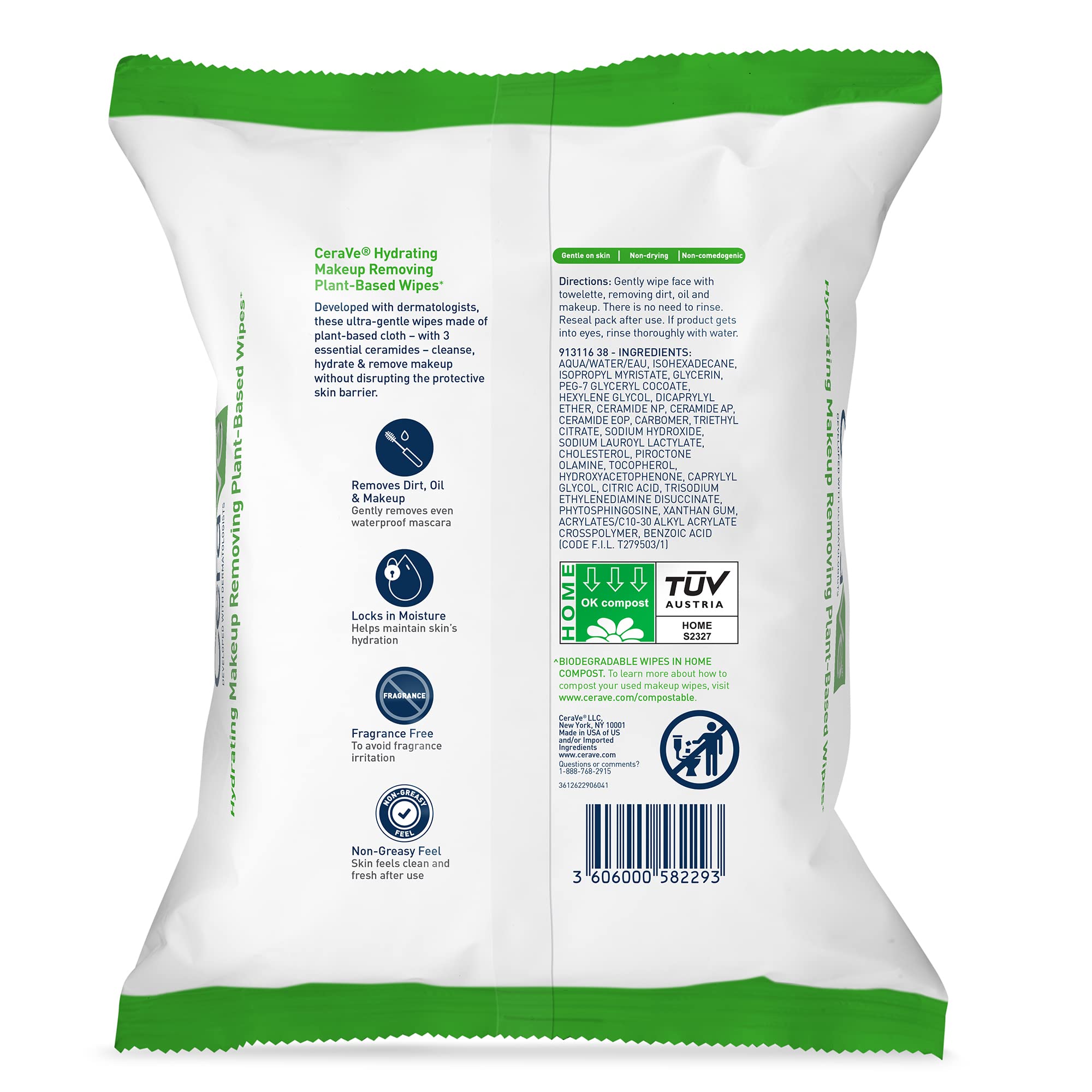 CeraVe close-up texture of plant-based wipe highlighting gentle softness
