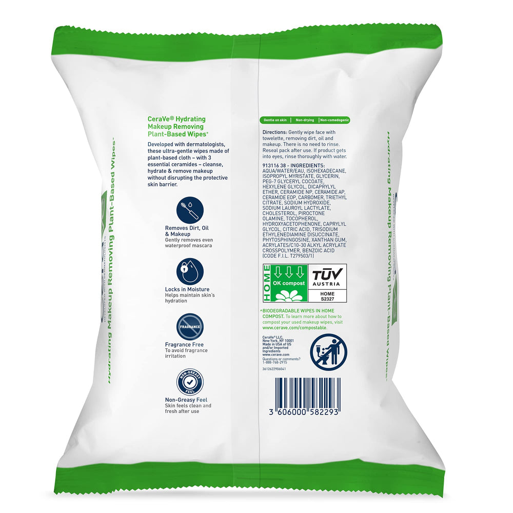 CeraVe close-up texture of plant-based wipe highlighting gentle softness