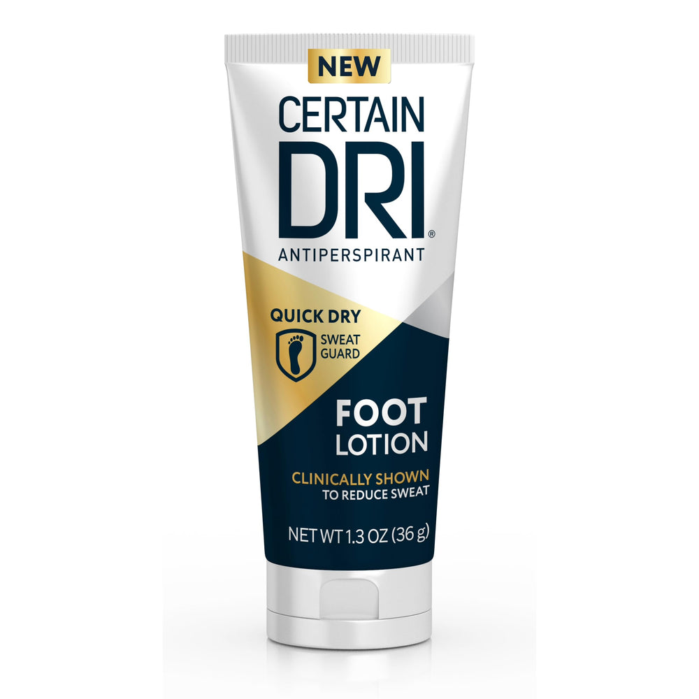 Certain Dri front packaging showing compact 1.3 oz tube and benefits