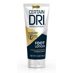 Certain Dri front packaging showing compact 1.3 oz tube and benefits