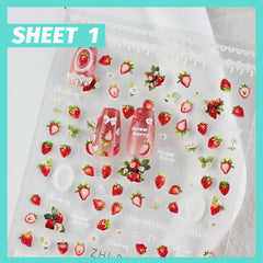 cestsiren three sheets laid flat showing varied strawberry and lace styles for mix-and-match use