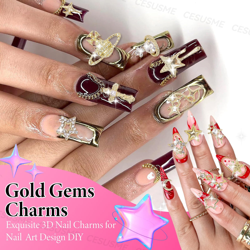 CESUSME charms mixed with rhinestones showing layered nail decoration options