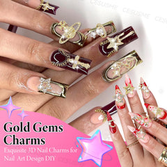 CESUSME charms mixed with rhinestones showing layered nail decoration options