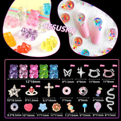 CESUSME close-up of resin gummy bear and donut charms showing vivid color