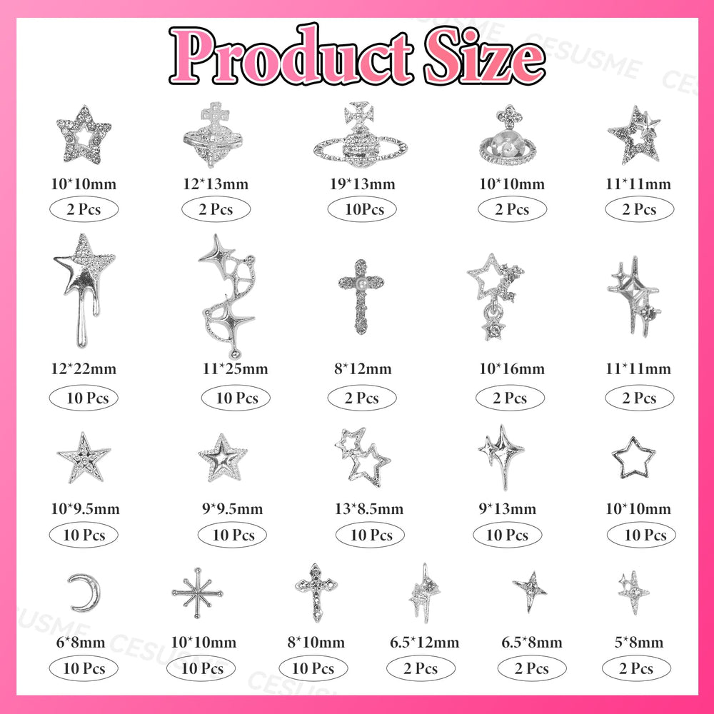 CESUSME close-up of star, moon and cross charms highlighting precise detail and shine