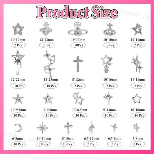 CESUSME close-up of star, moon and cross charms highlighting precise detail and shine
