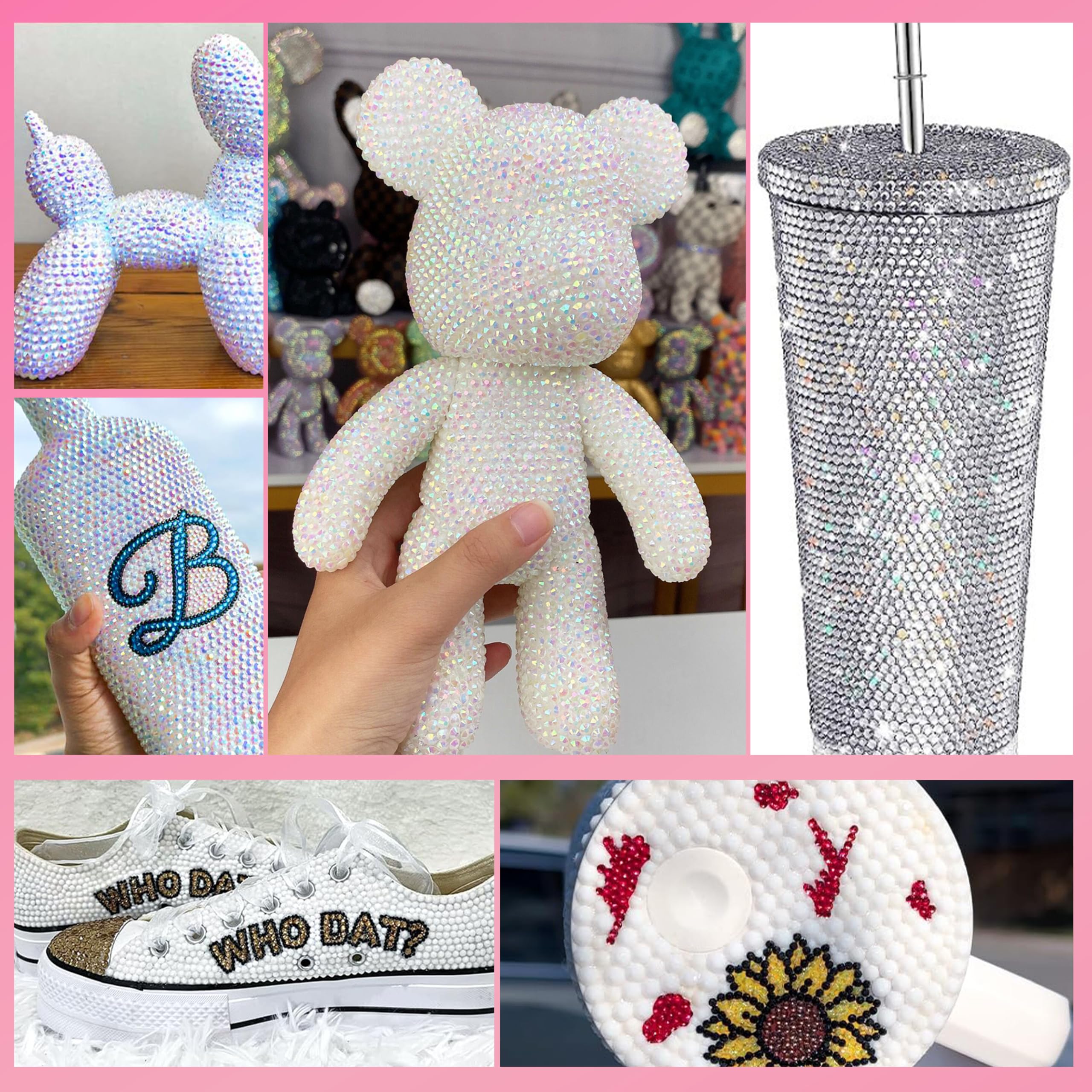 CESUSME decorated clear bottle with gems, demonstrating craft transformation
