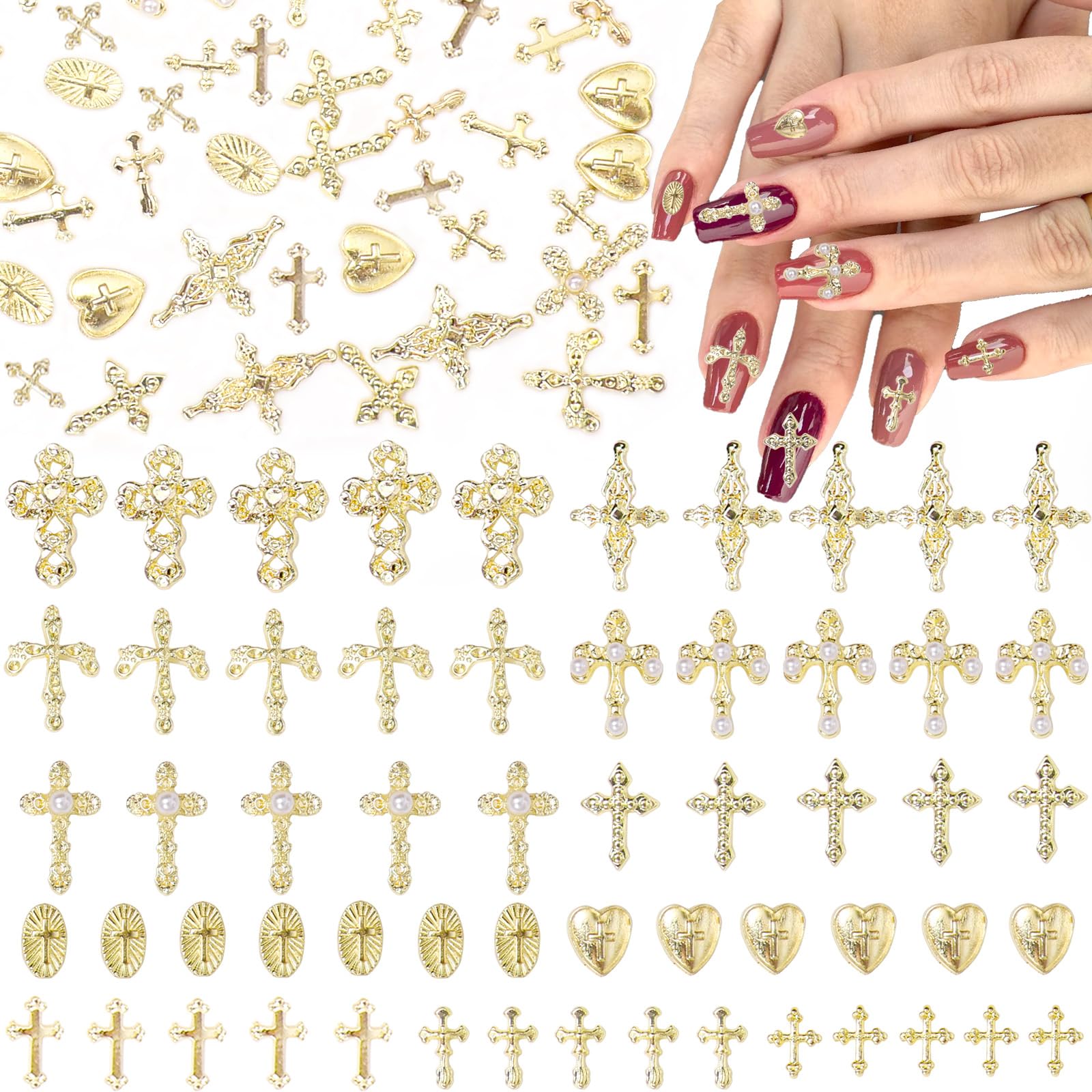 CESUSME front packaging showing 110 gold cross nail charms for value