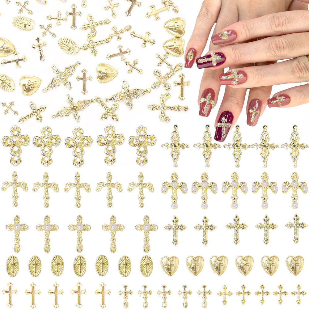 CESUSME front packaging showing 110 gold cross nail charms for value