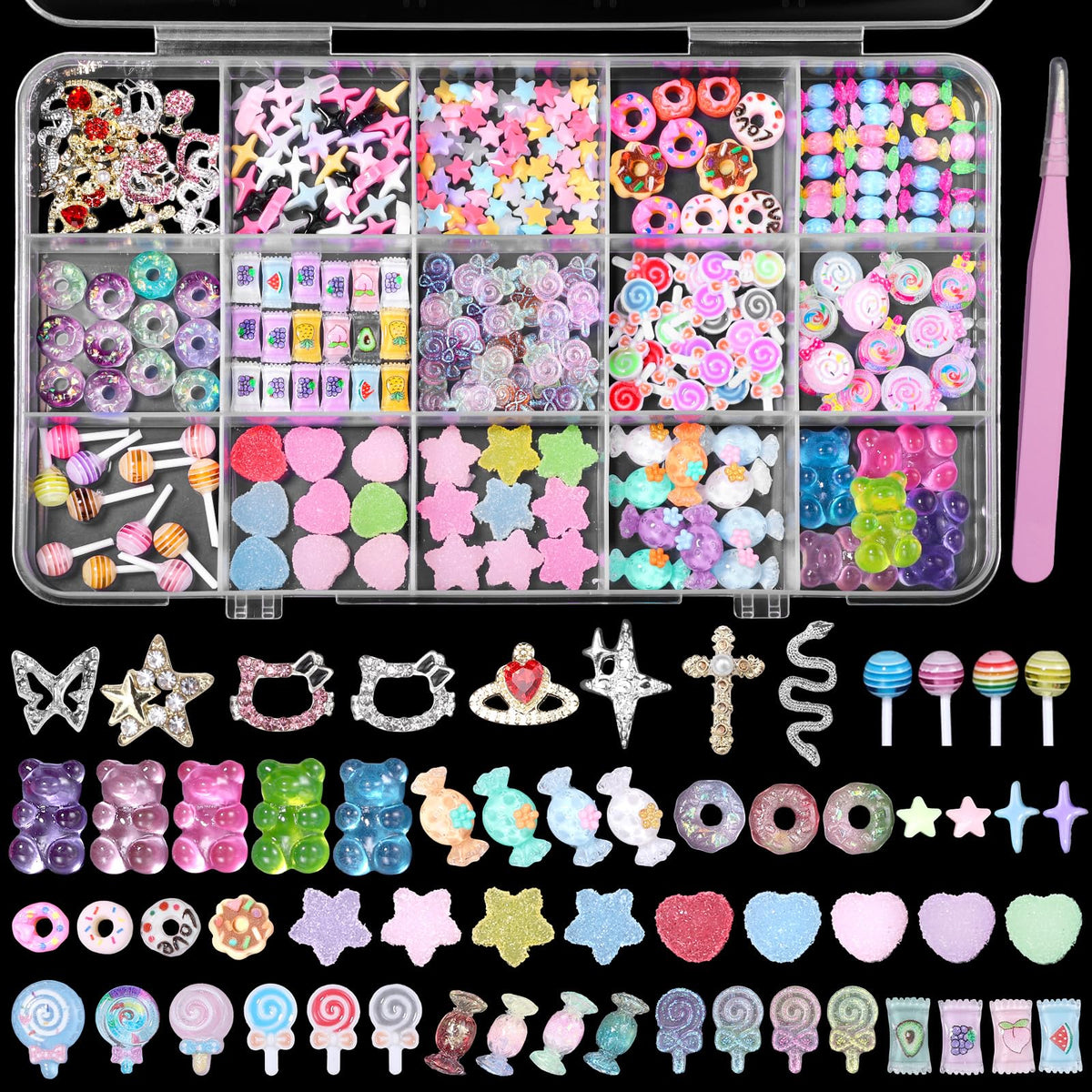 CESUSME front packaging view showing 15 mixed nail charms for easy gifting