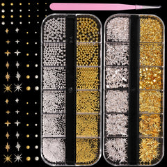 CESUSME front product box showing organized gold and silver nail beads for easy selection