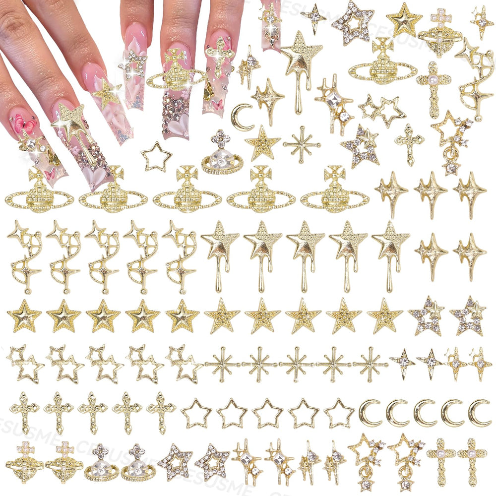 CESUSME front packaging showing 130 gold nail charms and 21 styles for variety