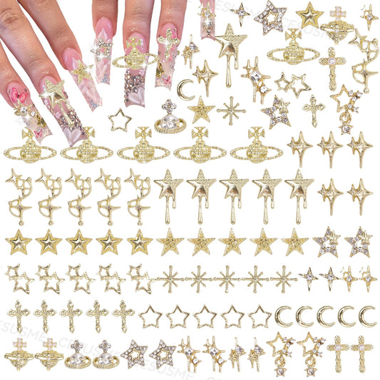 CESUSME front packaging showing 130 gold nail charms and 21 styles for variety