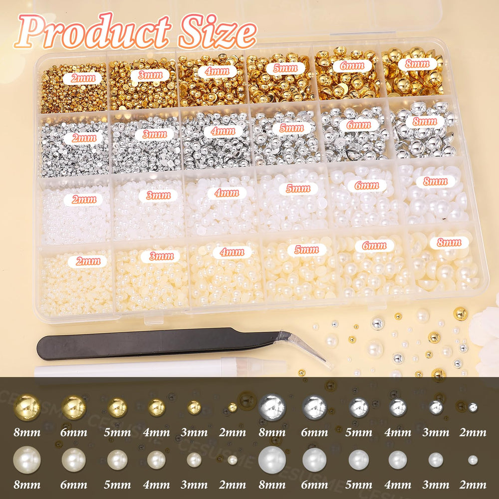 CESUSME overhead view of 24 grid compartments with mixed-color pearl beads for easy selection