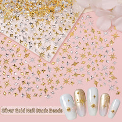CESUSME finished nail design with beads and charms showcasing metallic 3D accents