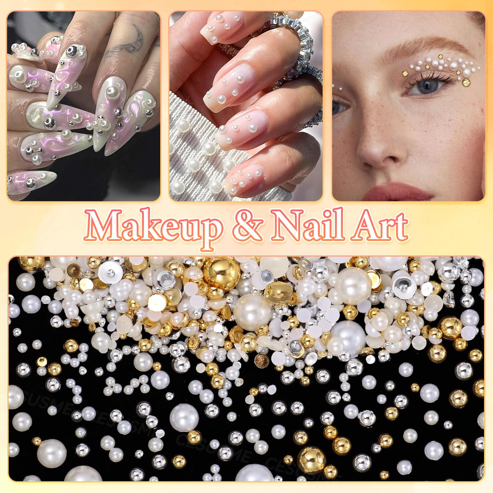CESUSME pearls applied to nail art creating textured accents and long-lasting shine