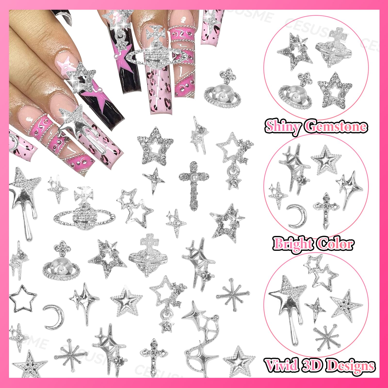 CESUSME metal charm close texture showing polished silver sheen for long-lasting brilliance