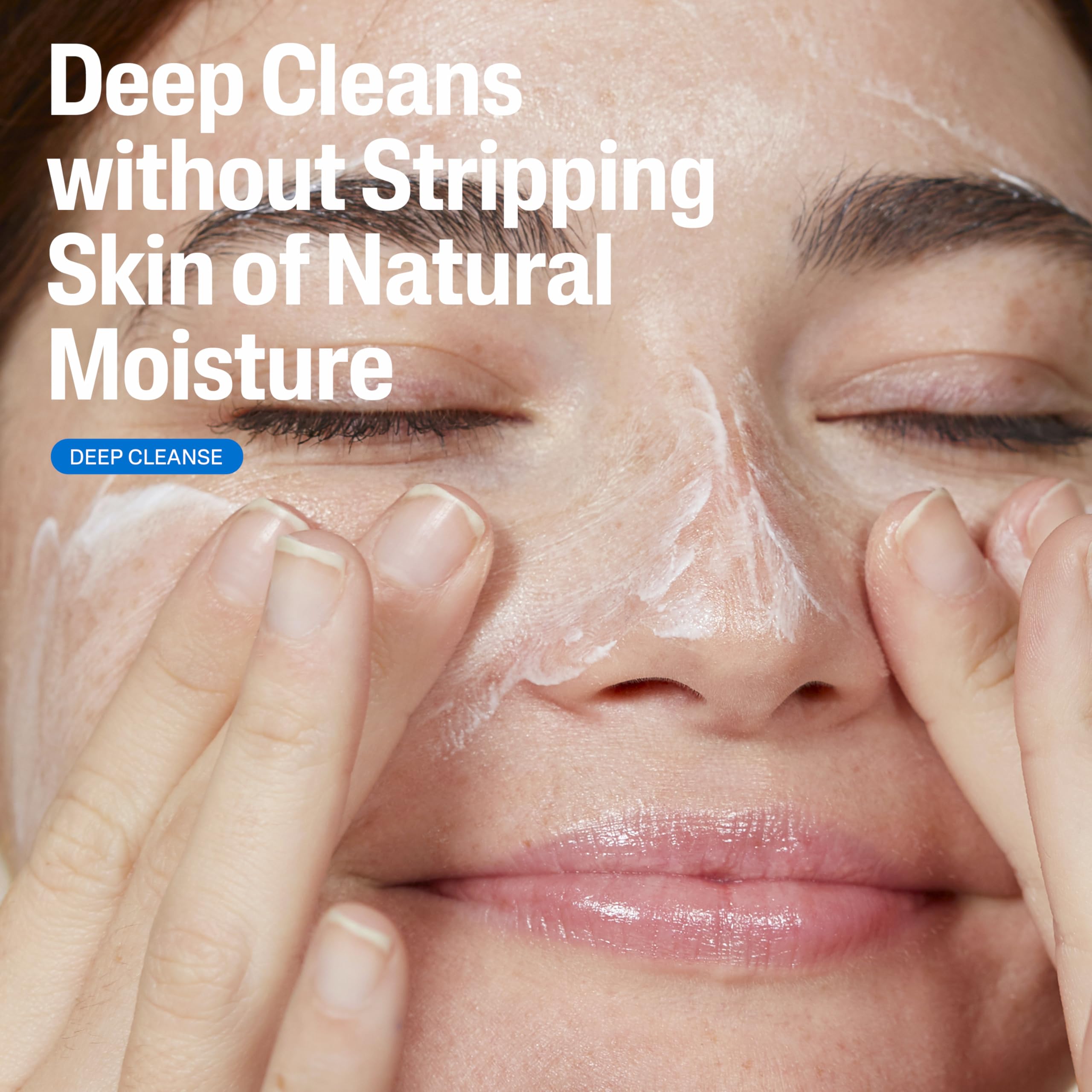 Cetaphil cleanser pump dispensing product, gentle rinse and residue-free benefit