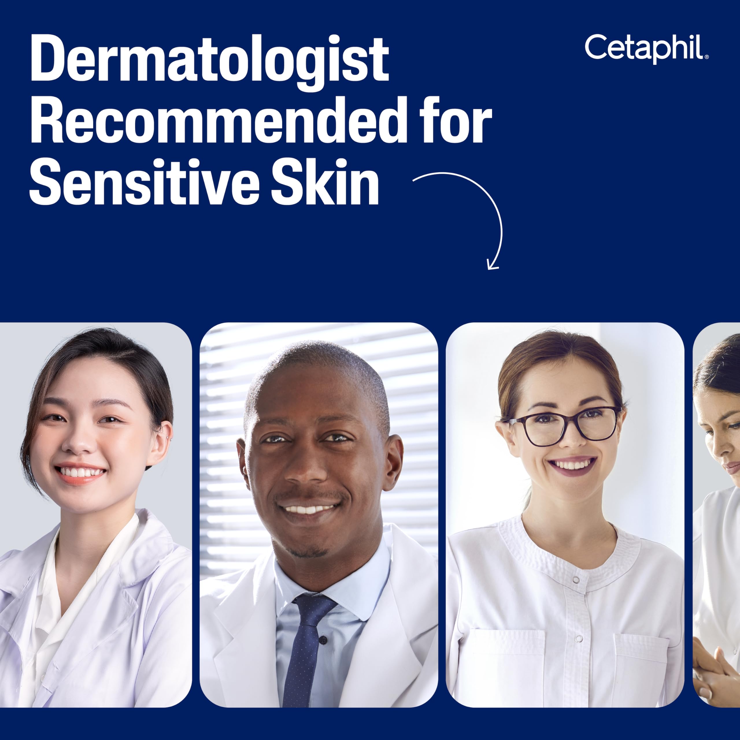 Before and after illustration with Cetaphil showing reduced puffiness benefit