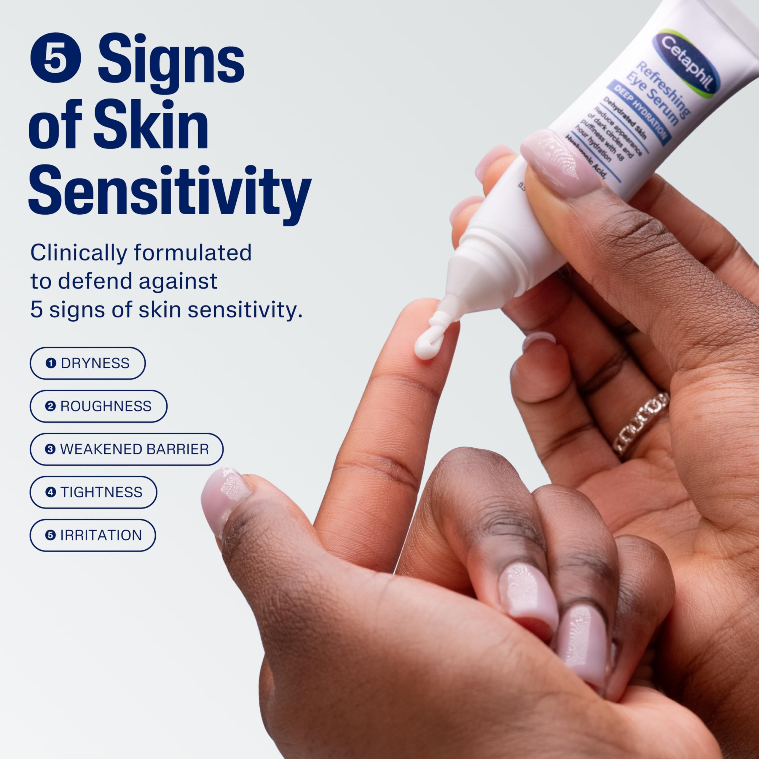 Cetaphil serum texture on fingertip showing fast absorbing hydration benefit