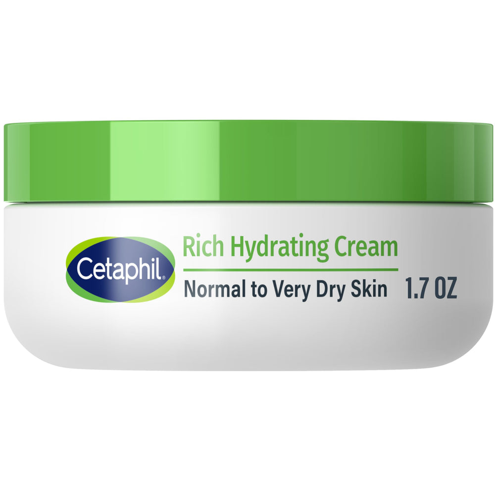 Cetaphil front packaging showing 1.7 oz jar and clear hydration benefits