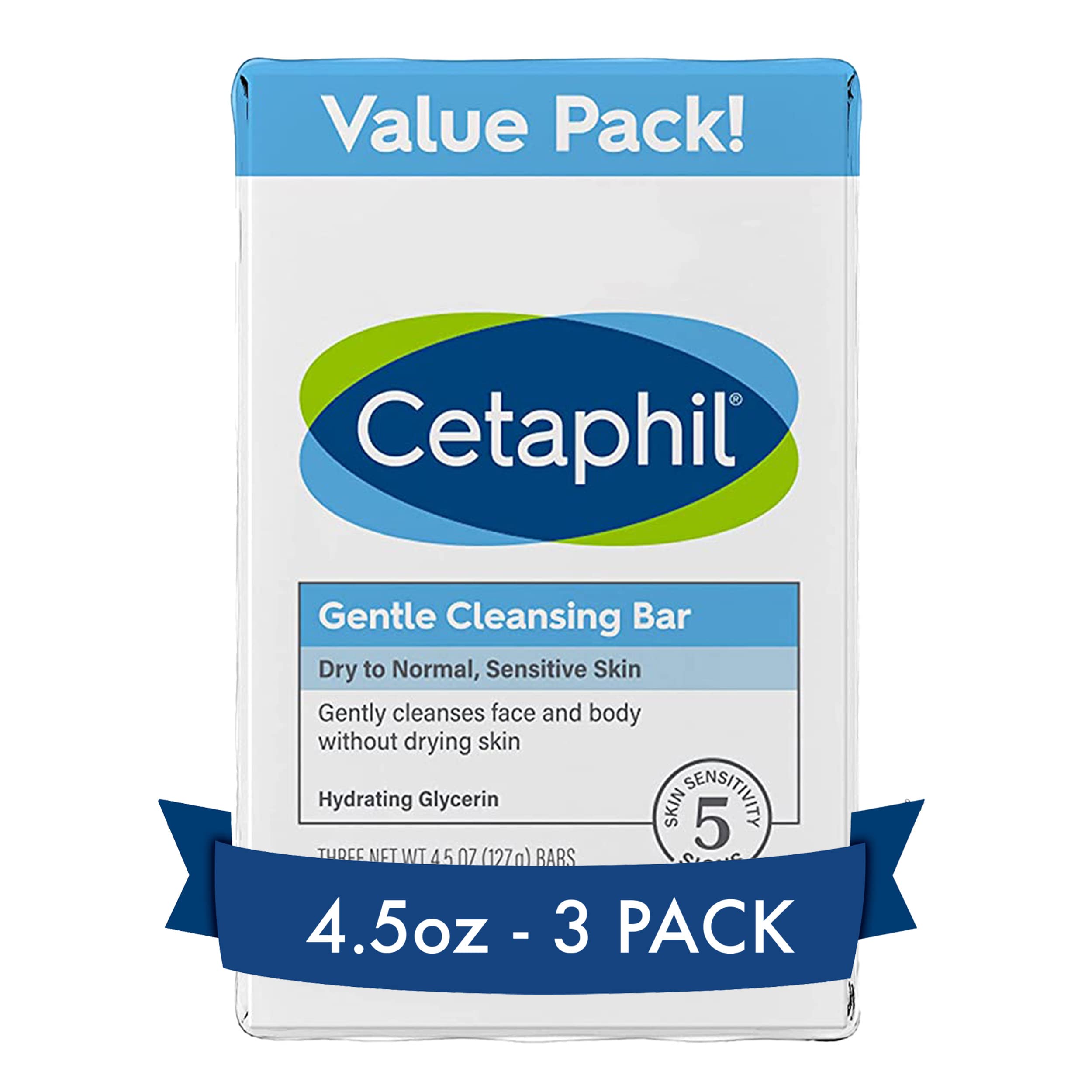 Cetaphil front packaging showing gentle cleansing bar for reassurance