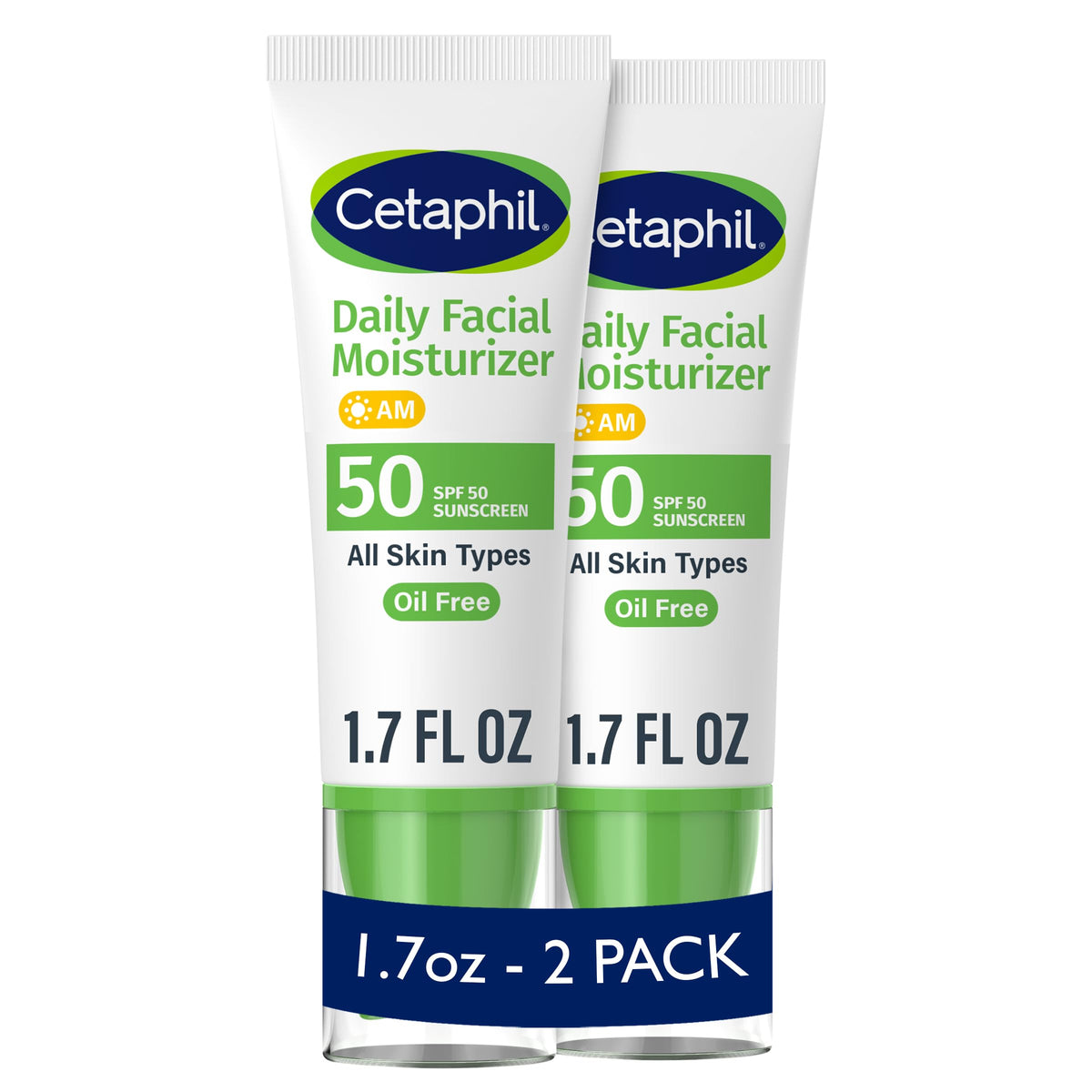 Cetaphil front packaging showing SPF 50 protection and benefits