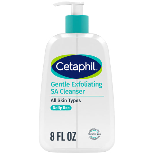 Cetaphil front pump bottle showing clean packaging and gentle formula benefits