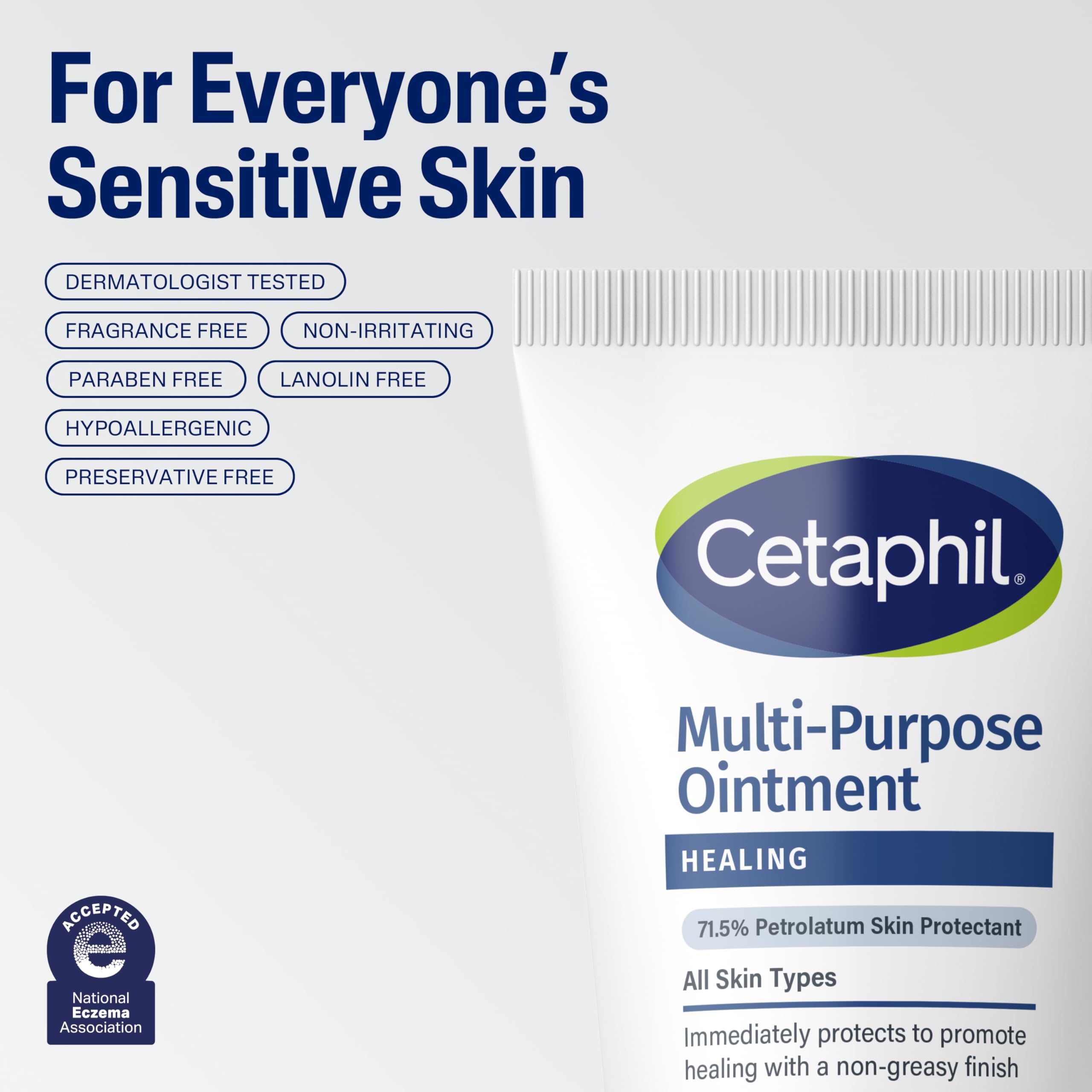 Cetaphil label showing ingredients and endorsements for sensitive skin benefit
