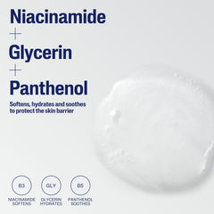 Cetaphil label ingredients highlight showing glycerin, panthenol and niacinamide benefits