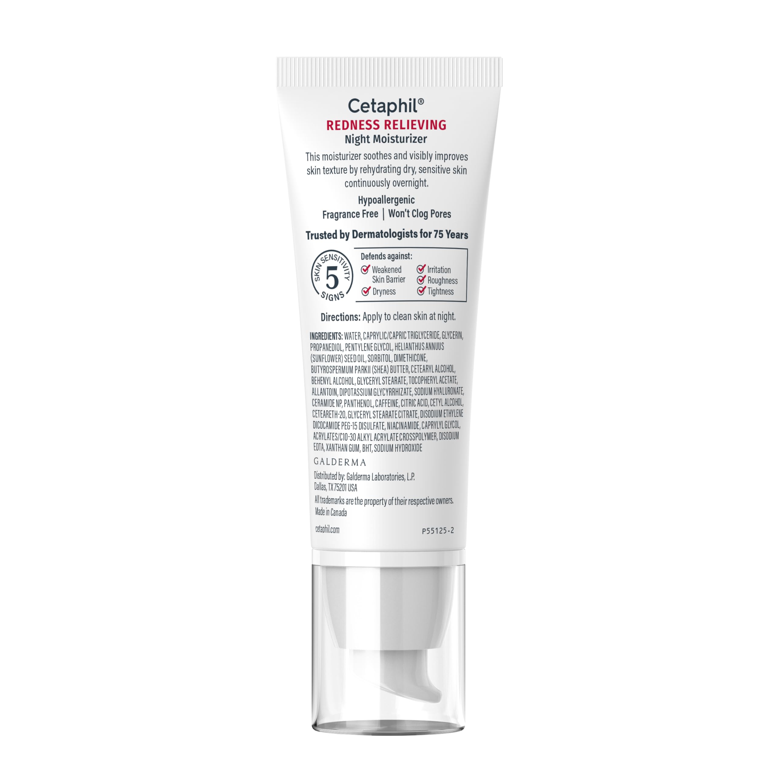 Cetaphil night cream packaging label detail highlighting hypoallergenic, fragrance-free benefit