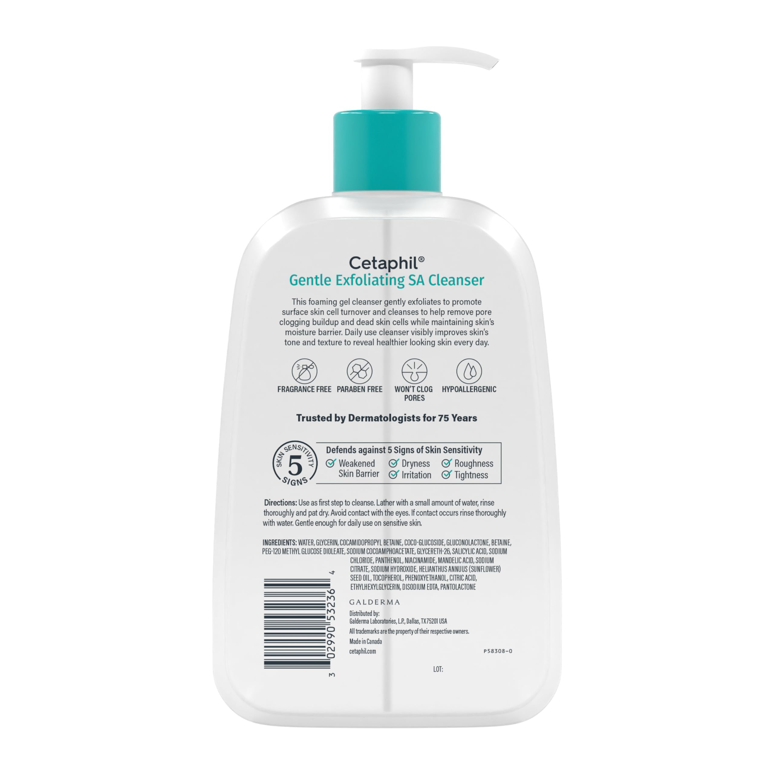 Close-up of Cetaphil label text and claims showing dermatologist recommended reassurance