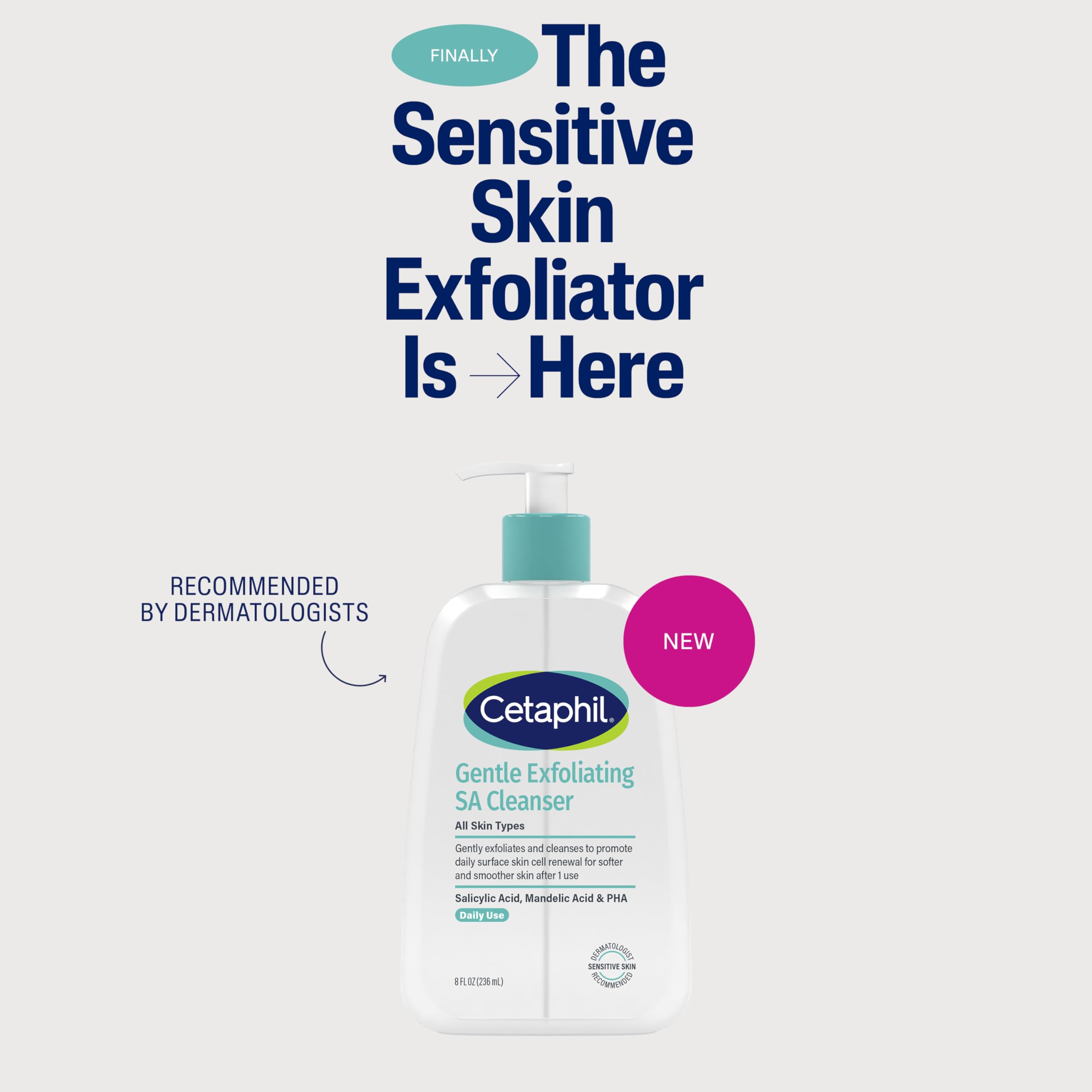 Cetaphil pump close-up highlighting easy one-hand dispensing and convenience