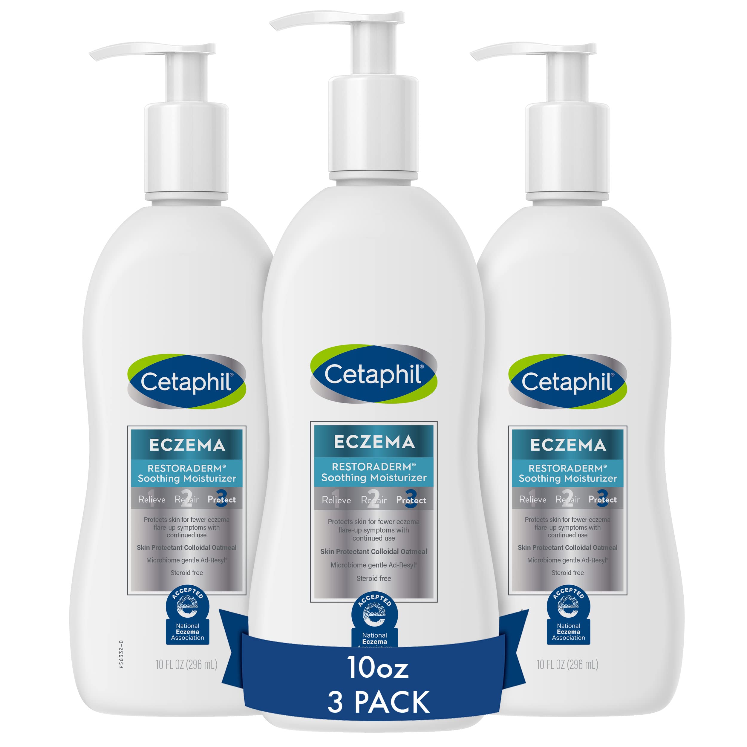Cetaphil RESTORADERM front packaging showing three 10 fl oz tubes for reliable skincare