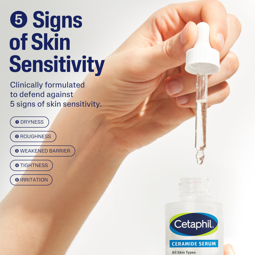 Cetaphil serum dropper dispensing clear serum highlighting easy precise application