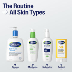 Hand holding Cetaphil stick for size comparison, pocketable SPF 50 protection benefit