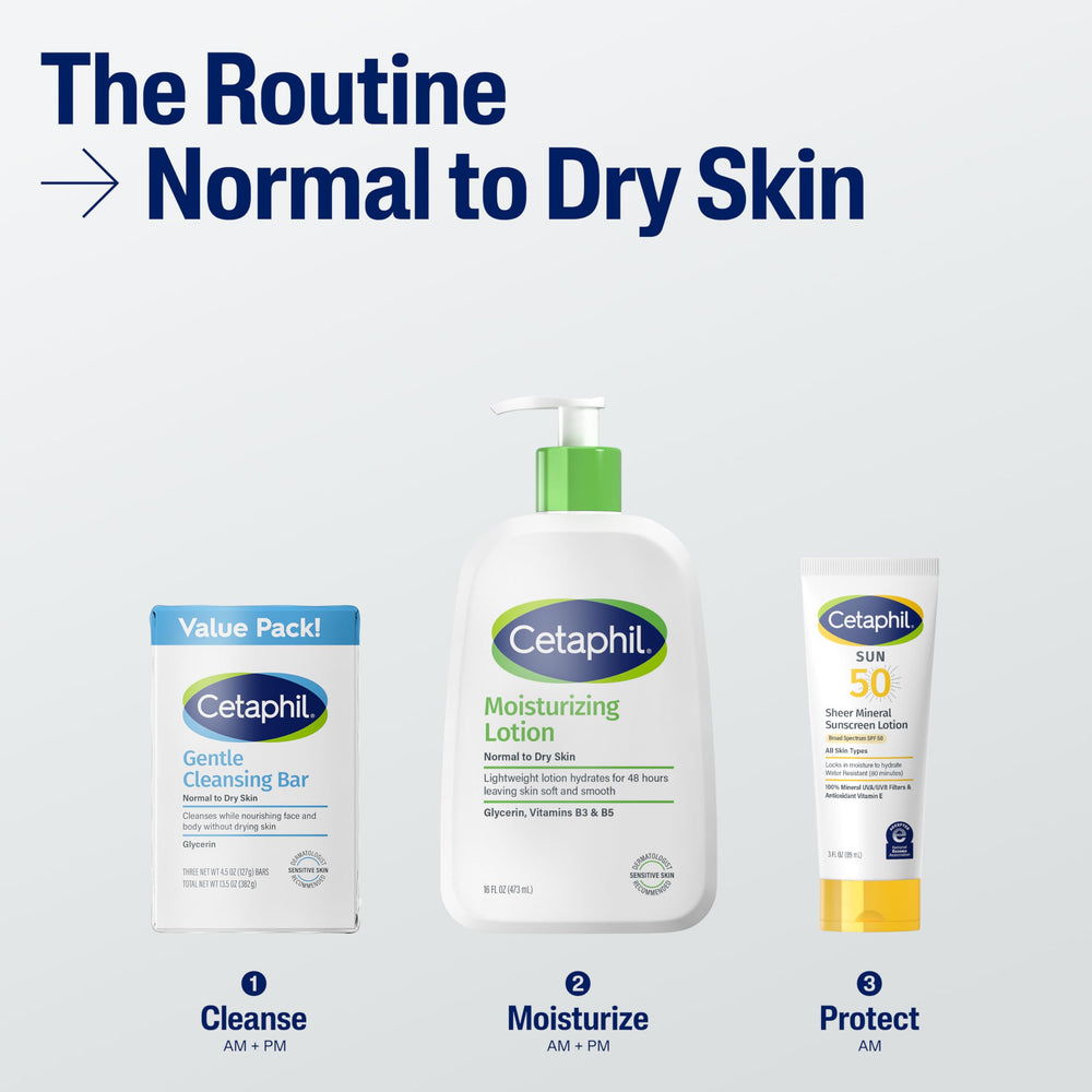 Cetaphil three bars side-by-side showing pack size and scale