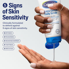 Close-up of Cetaphil scrub texture highlighting micro-fine granules for gentle exfoliation